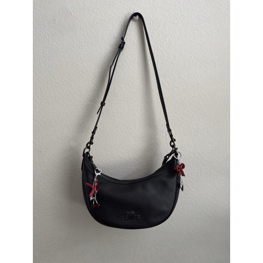 Coach Aria Black Leather Half Moon Crossbody Hobo Shoulder Bag Purse - Picture 10 of 16